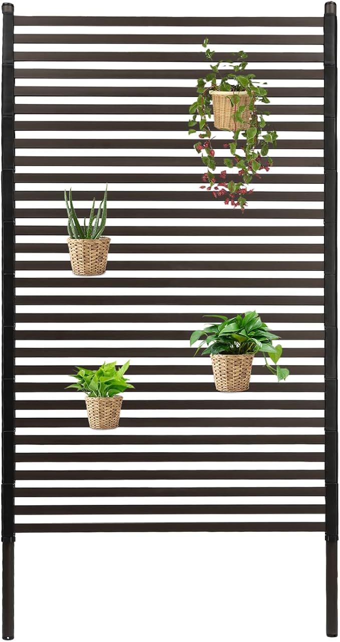 Outdoor Privacy Screens Freestanding, 35.5" W x 71" H Metal Slatted Decorative - Image 4