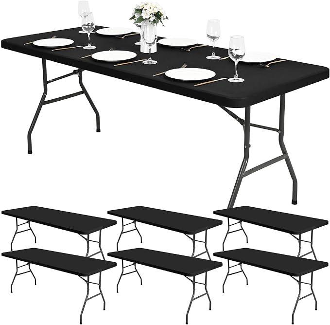 6 Pack Stretch Fabric Table Top Cap Cover, fits 8Ft Tables, Spandex Table by Pesonlook