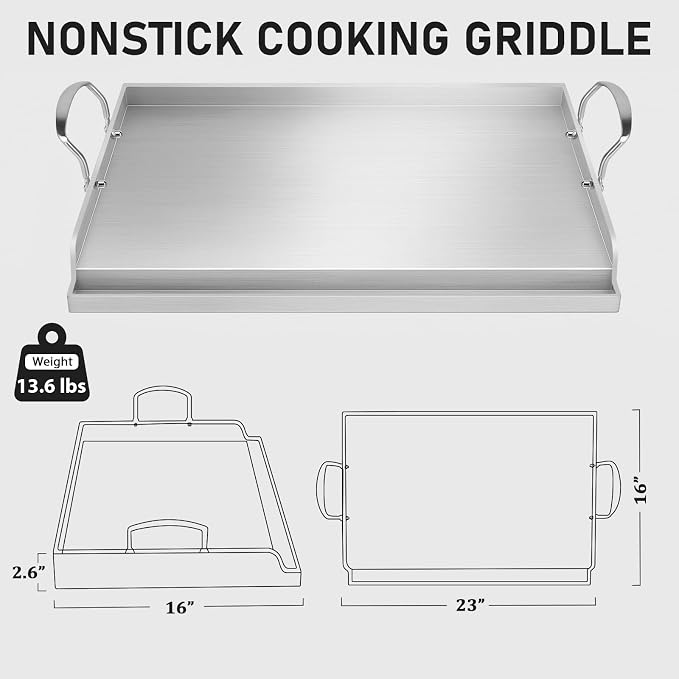 Utheer 23" x 16" Ceramic Nonstick Stainless Steel Griddle - Image 2