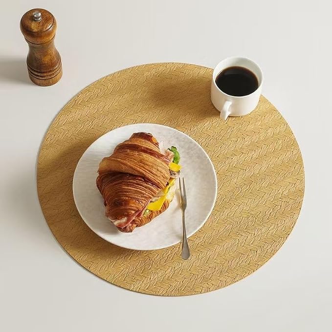 PIGCHCY Round 15" Water-Resistant Placemats Set of 6, Premium Faux Leather - Image 5