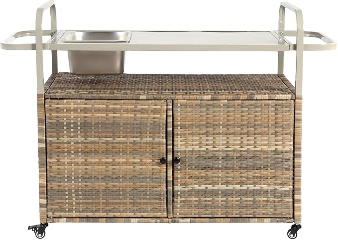 Outdoor Table, Wicker Cart - Image 5
