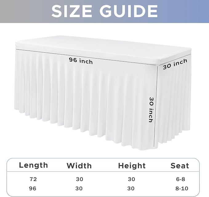 Nasitos White Table Skirt for 8 Foot Rectangle Tables, 2 Pack - Image 4