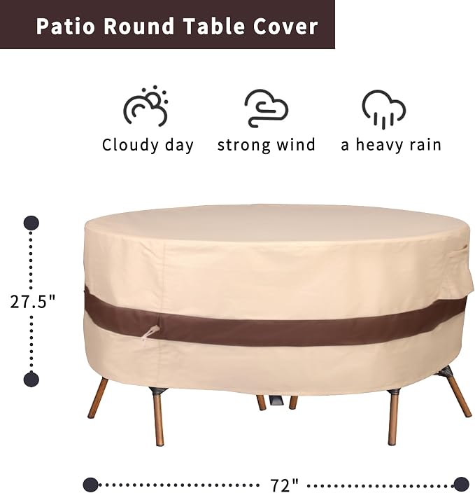 Round Patio Furniture Cover, Heavy Duty and Waterproof - Image 2