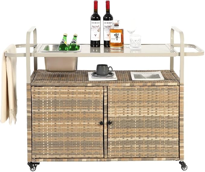 Outdoor Table, Wicker Cart - Image 2