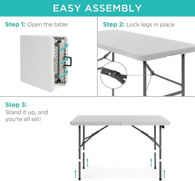 Best Choice Products 4ft Plastic Folding Table, Indoor Outdoor Heavy Duty - Image 7