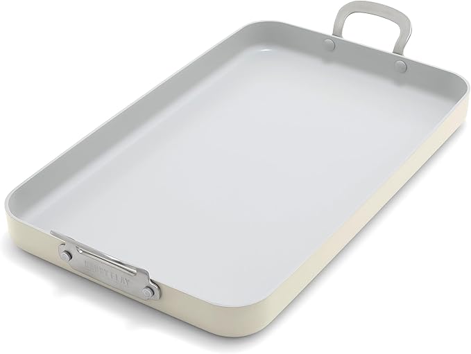 Nonstick Double Burner Griddle, 18 x 11 Inch Cream Ceramic
