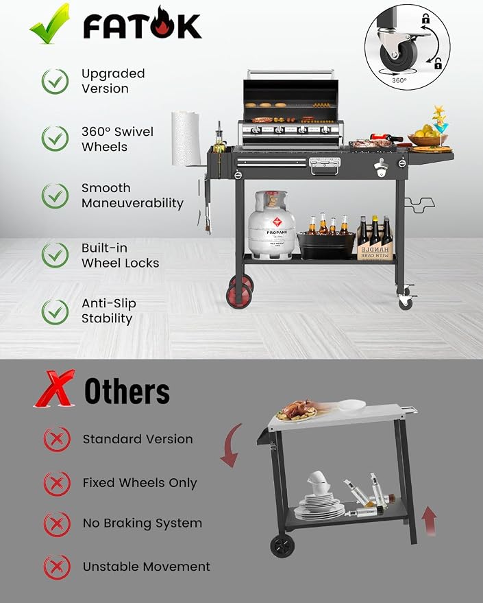 Portable Grill Cart Table with Wheels, - Image 4