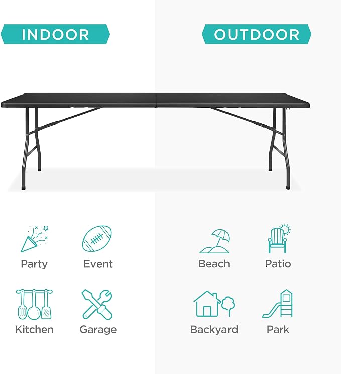 Best Choice Products 8ft Plastic Folding Table, Indoor Outdoor Heavy Duty - Image 4