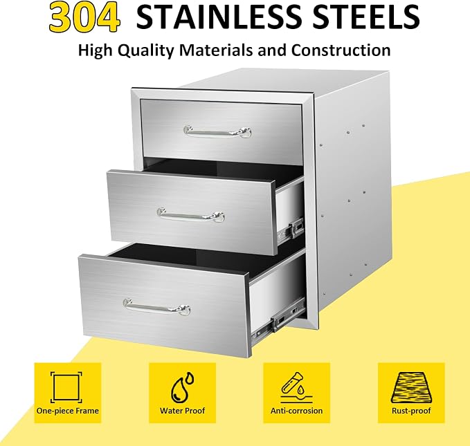 Outdoor Kitchen Drawers 18" W x 21" H x 21" D Flush Mount Triple BBQ Drawers - Image 3