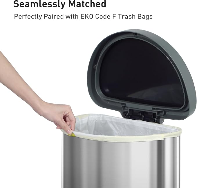 EKO Aria Brushed Stainless Steel Step Kitchen Trash Can Semi-Round 45L - Image 6