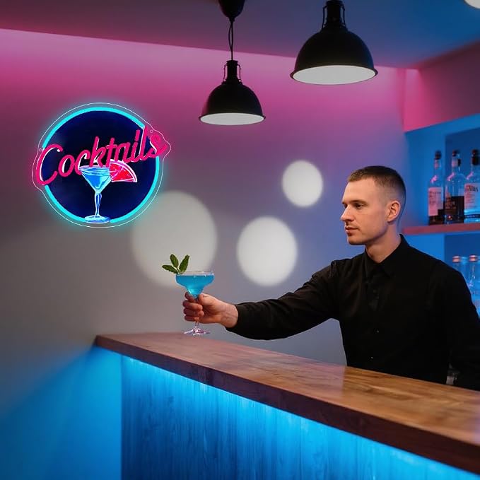Cocktails Neon Signs for Wall Decor, UV Print Cocktails Glass LED Neon Light Up - Image 6