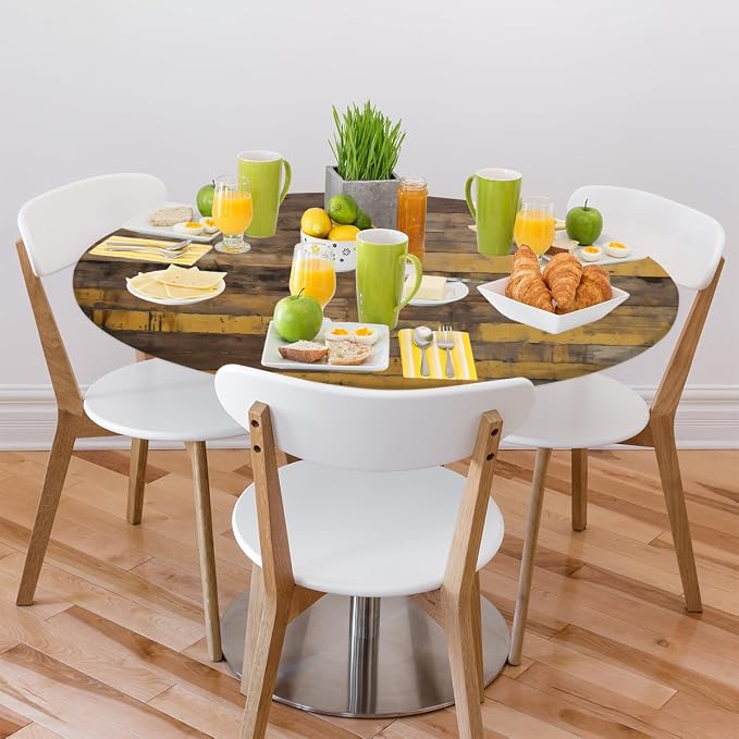 Brown Wooden Planks Retro Round Table Cloth Cover, Elastic Edge Waterproof - Image 7