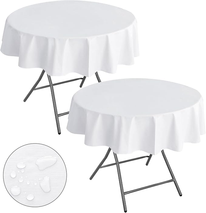 Nasitos 2 Pack Round White Tablecloth 60 Inch-Flannel Backed Vinyl Plastic by Nasitoshomedecor