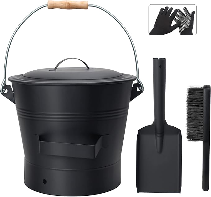 BRIAN & DANY Ash Bucket with Lid, 2.6 Gallon Fireplace Ash Bucket with Shovel by BRIANDANY