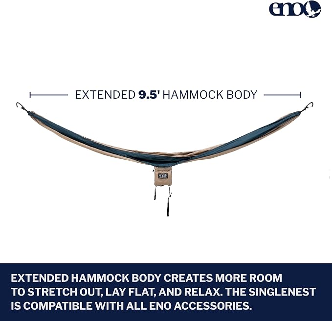 Camping Hammock with 9.5-Foot Nylon Body in Tan and Marine