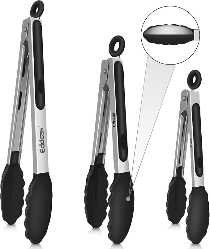 Kitchen Tongs with Silicone Tips, Tongs by Eddeas