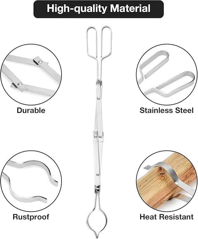 Tongs for Firewood, 26 Inch Stainless Steel Scissor-Style Log Grabber