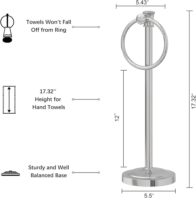 Hoimpro 17 Inch Stand Hand Towel Holder Towel Bar Towel Hanging Ring, Free - Image 7