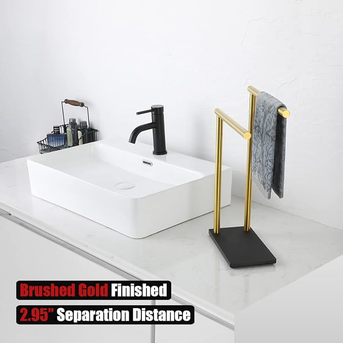JQK Hand Towel Holder Stand Brushed Gold, Modern Tree Rack Free Standing - Image 5