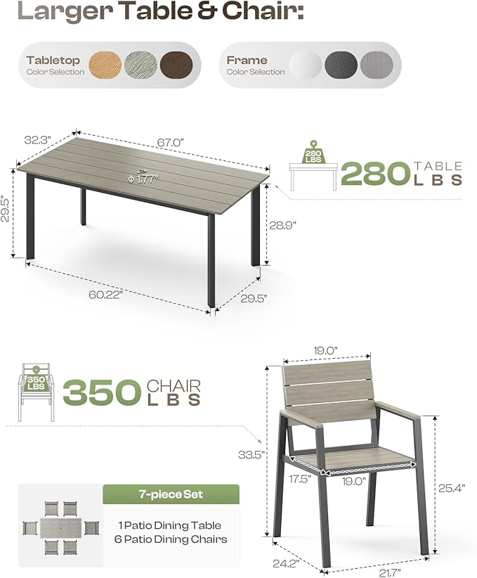 Patio Table and Chairs Set, 7 Piece Outdoor Dining Set - Image 7