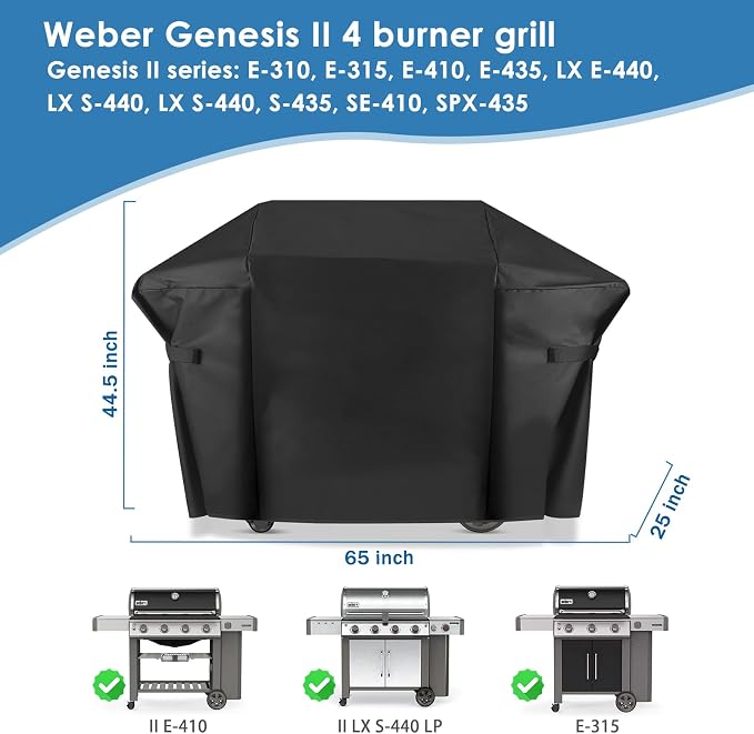 Grill Cover for Weber Genesis II 4 Burner & LX 400 Series, 65 Inch Heavy Duty & - Image 2