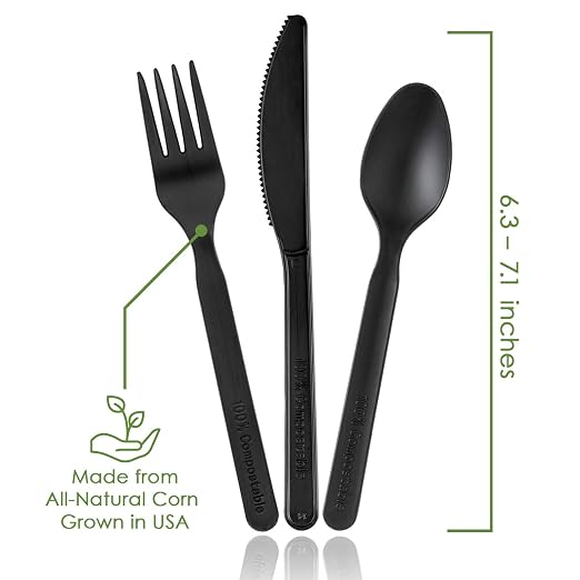 Ecovita 100% Compostable Forks Spoons Knives Cutlery Combo Set - Image 3