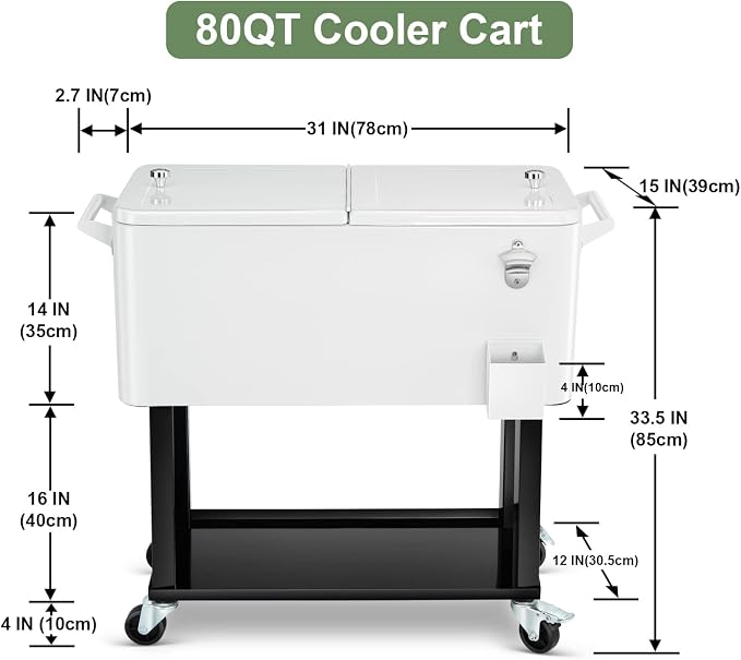 EDOSTORY 80 Quart Rolling Ice Chest Cooler Cart, Patio Backyard Party Drink - Image 6