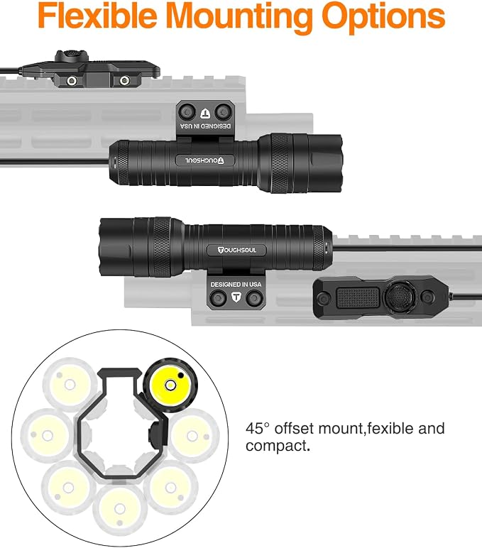 TOUGHSOUL M-Rail Green Laser Tactical Flashlight 1250 Lumens, Rechargeable - Image 2