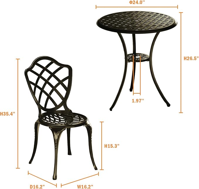 3 Piece Patio Bistro Set, Outdoor Bistro Table and Chairs Set of 2 w/Umbrella - Image 6