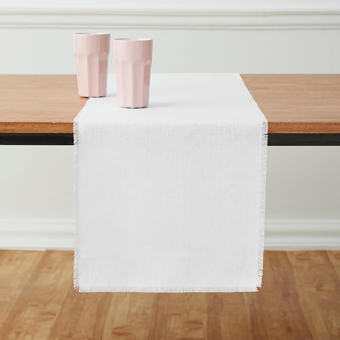 Solino Home White Linen Table Runner 48 Inches - Image 2