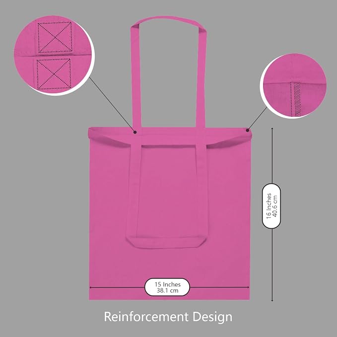 TOPDesign 12-Pack Economical 16"x15" Pink Cotton Tote Bag, Lightweight Medium - Image 5