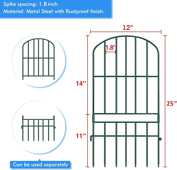 Adavin Animal Barrier Garden Fence, 10 Pack Green 12''L x 25" H no dig Fence - Image 3