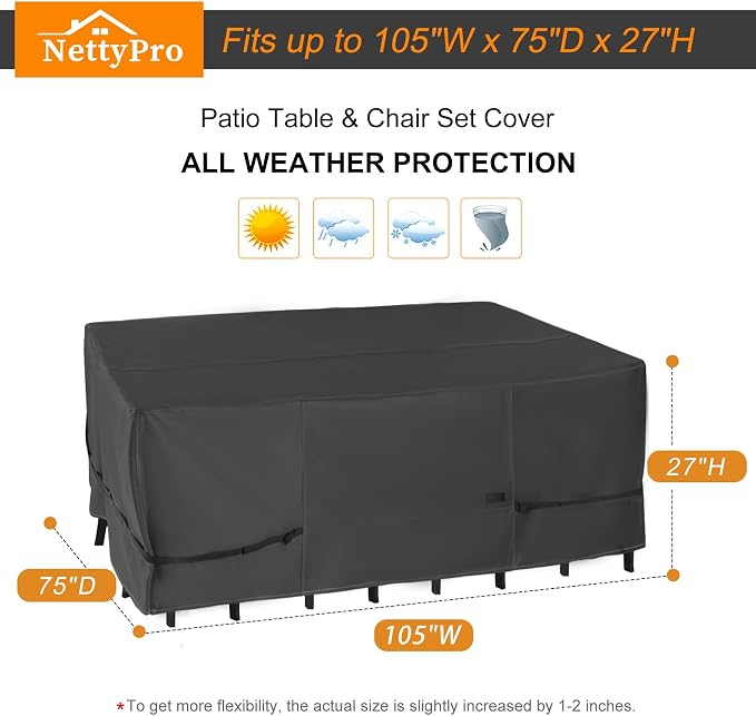 NettyPro Patio Table Cover Rectangular 105 x 75 Inch, Waterproof Outdoor - Image 6