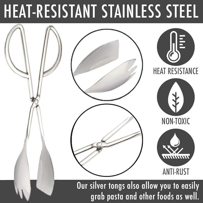 Buffet Tongs, 10.3-Inch Stainless Steel Serving Tongs, Silver, Set of 2