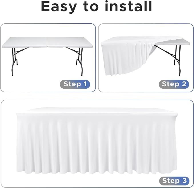 Nasitos White Table Skirt for 6 Foot Rectangle Tables, 4 Pack - Image 3