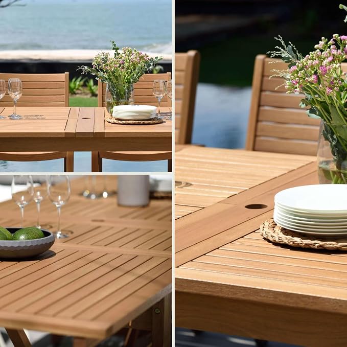 Amazonia Franklin 11-Piece Rectangular Extendable Patio Dining Set | Teak - Image 2