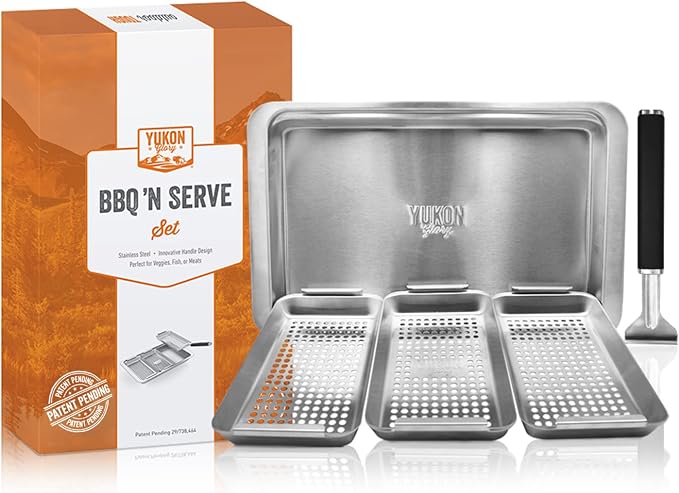 Yukon Glory BBQ Vegetable Grill Basket Set, Stainless Steel, 3 Baskets - Image 9
