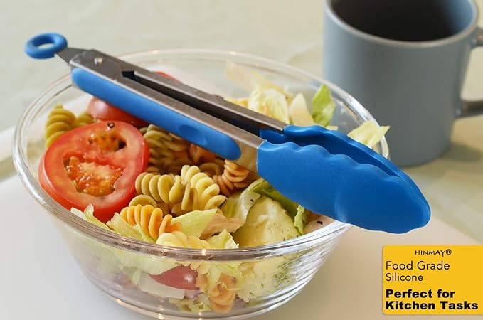 Grilling Tongs 3-Pack, 9-Inch Stainless Steel with Blue Silicone Tips