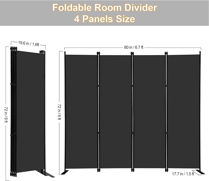 MAYOLIAH 4 Panel Room Divider Screen 6Ft Tall Foldable Privacy Dividers Indoor - Image 4