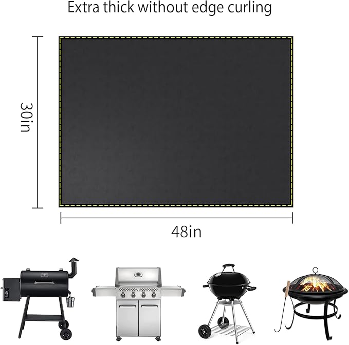 Grill Pad Floor Mat, Black Silicone Fiberglass, 30 x 48 Inch
