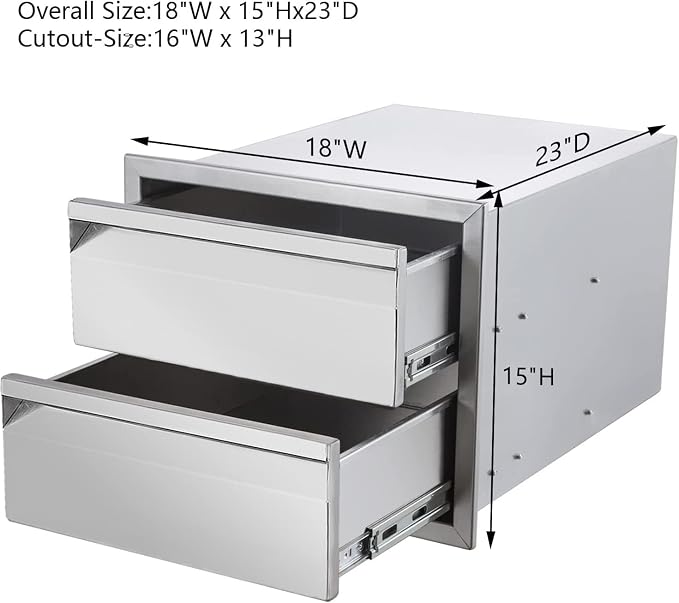 Outdoor Kitchen Drawers 18" W x 15" H x 23" D Flush Mount BBQ Drawers Double - Image 2