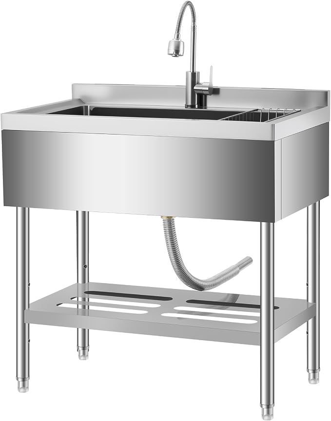 Stainless Steel Utility Sink, 35 Inch Freestanding Commercial Sink, Adjustable by Unknown