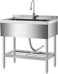 Stainless Steel Utility Sink, 35 Inch Freestanding Commercial Sink, Adjustable by Unknown
