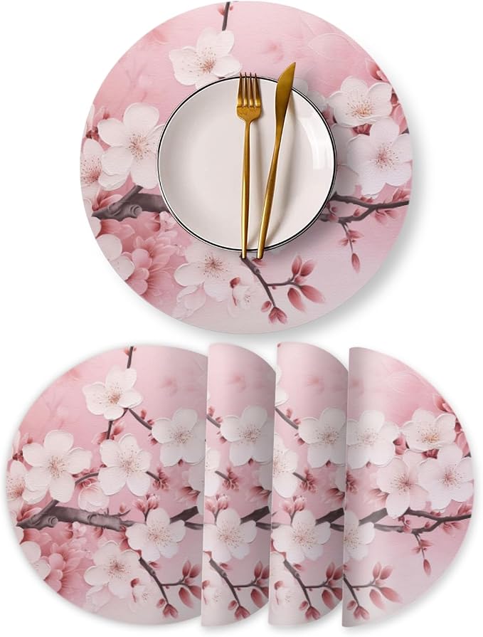 Round PU Leather Placemats Set of 4 by BaHomeck