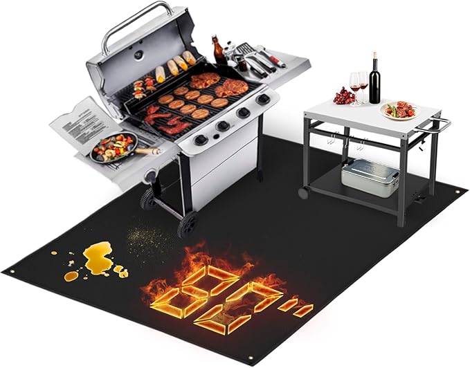 Grill Floor Mat, 80 x 48 in Fireproof Under Grill Pad for Deck and Patio