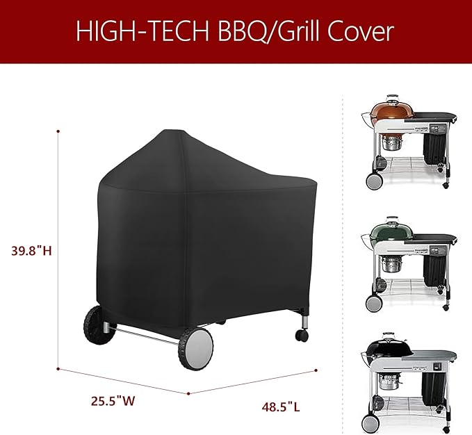 Grill Cover for Weber 7152 Performer Deluxe 22 Inch Charcoal Grills, Waterproof - Image 2