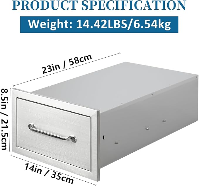 Outdoor Kitchen Drawers 14"Wx8.5"Hx23"D Flush Mount Access Single Drawer BBQ - Image 2