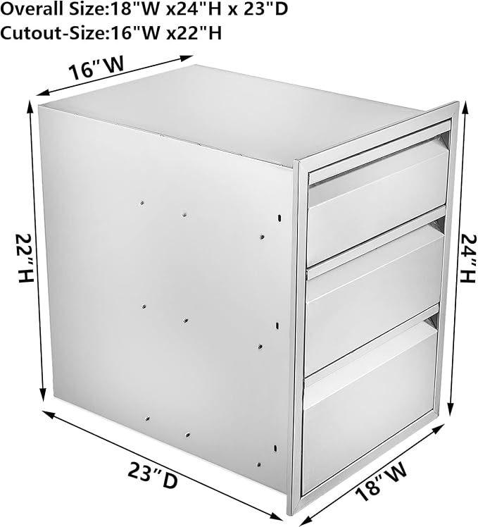 Outdoor Kitchen Drawers 18" W x 24" H x 23" D Triple BBQ Drawers Stainless - Image 2