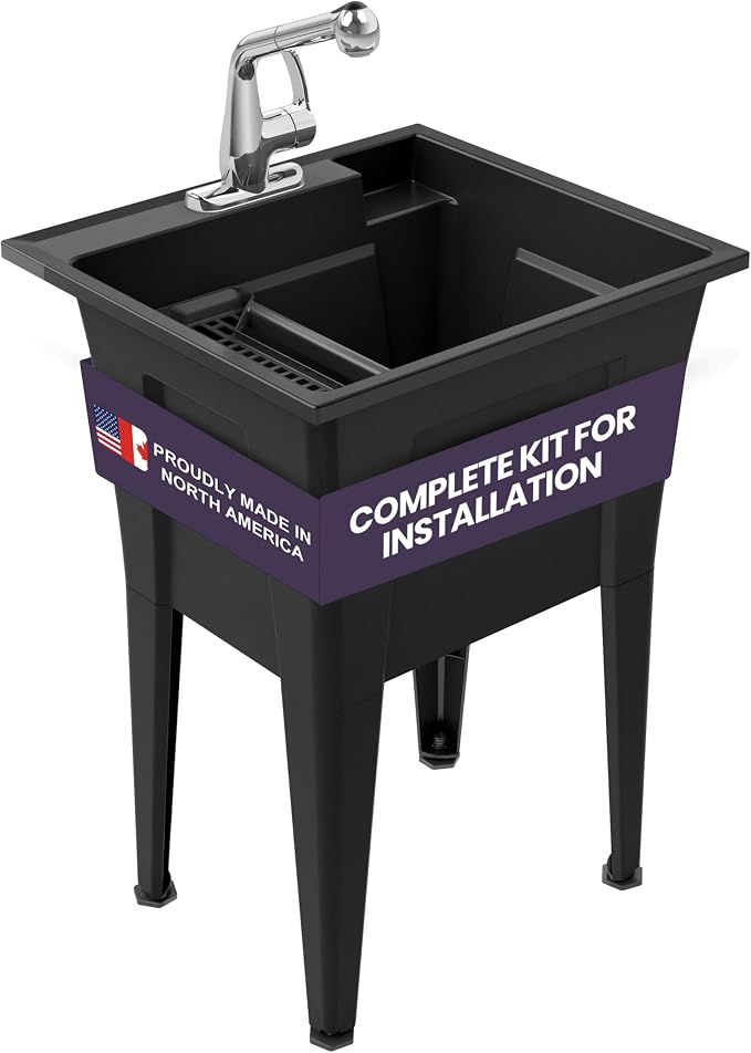 Freestanding Utility Sink with One Handle Chrome Faucet by NoahWilliamHome