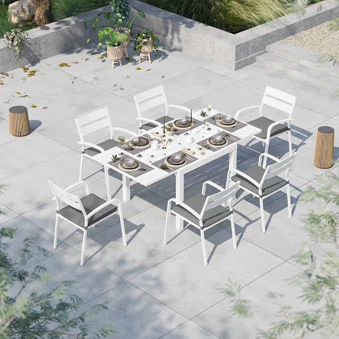Soleil Jardin Aluminum Patio Extendable Dining Table, Adjustable Indoor Outdoor - Image 2